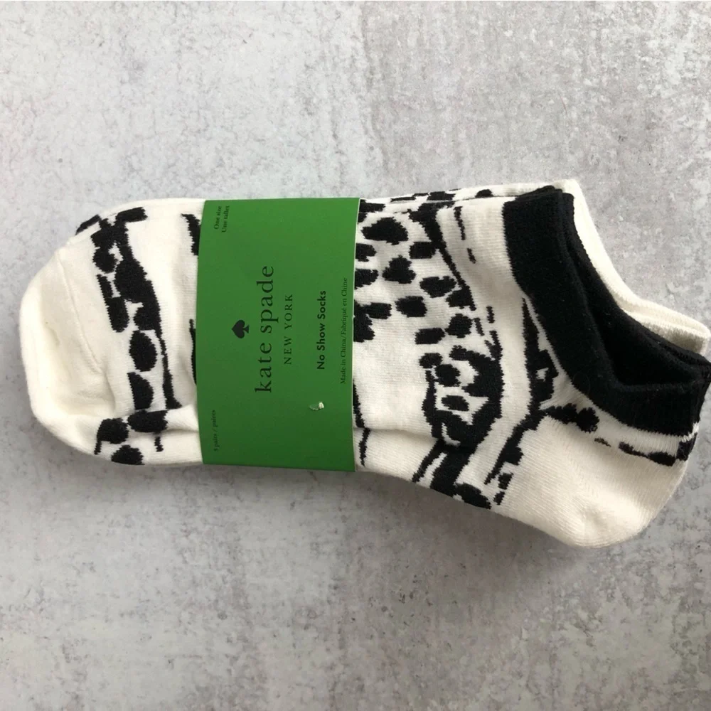 Kate Spade Womens White and Black Floral Knit Socks No Show Three Pack